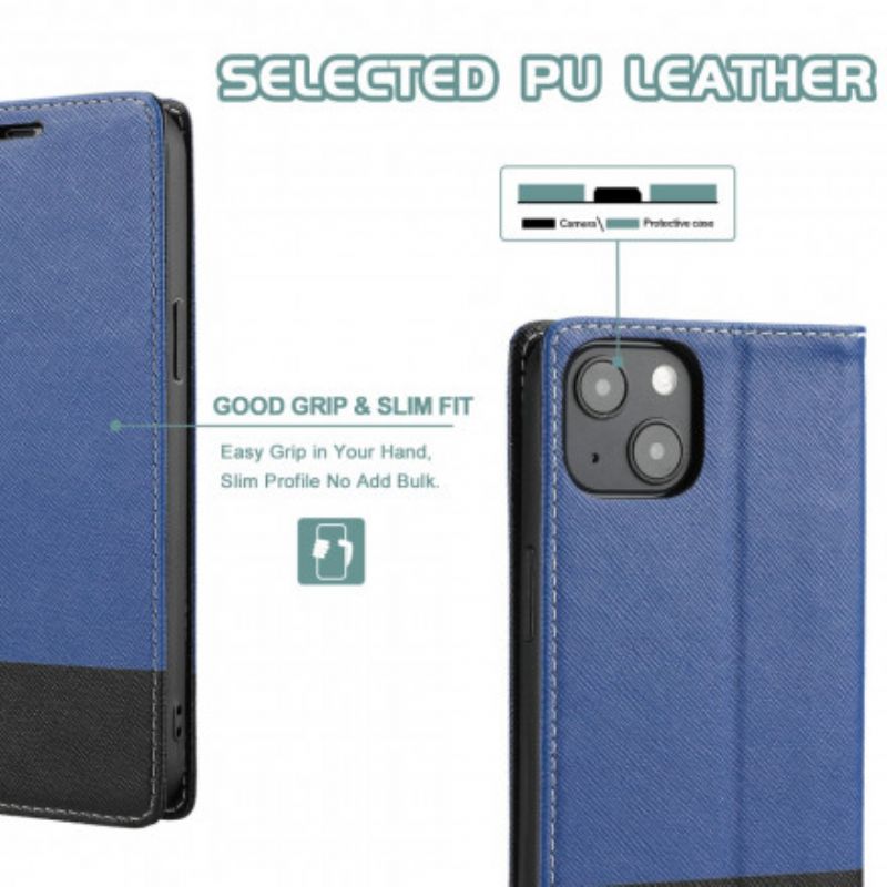 Flip Cover iPhone 13 Simili Cuir Bicolore Texturée