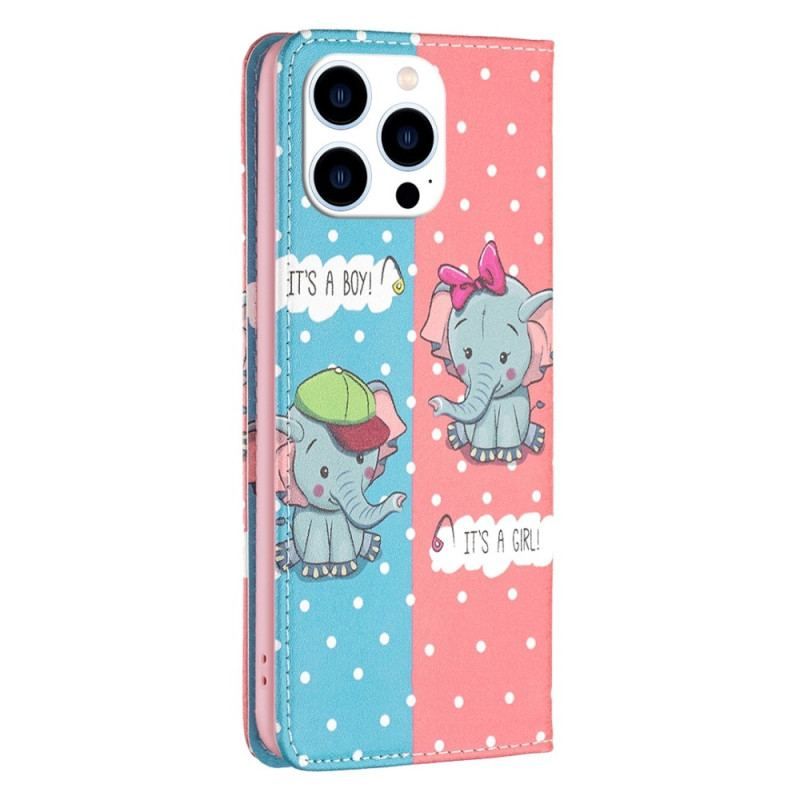 Flip Cover iPhone 14 Pro Bébés Éléphants