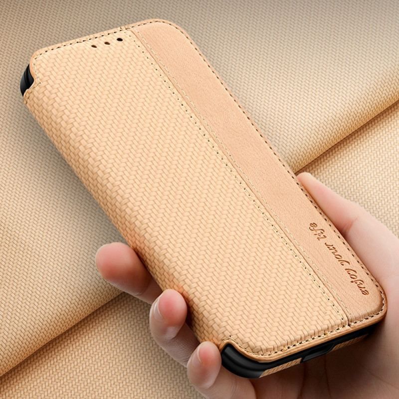 Flip Cover iPhone 14 Pro Fibre Carbone Fermoir Ventouse