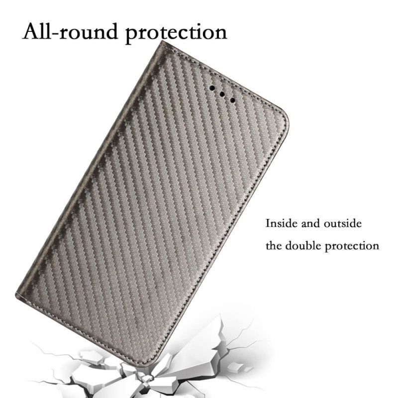 Flip Cover iPhone 14 Pro Style Fibre Carbone à Lanière