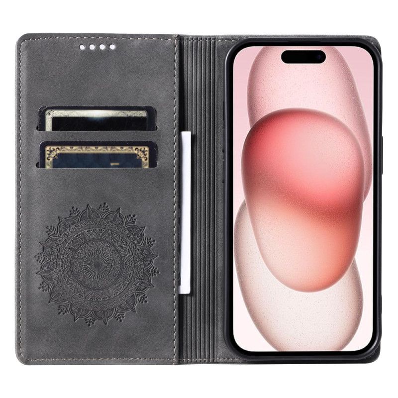 Flip Cover iPhone 16 Pro Max Effet Daim Mandala