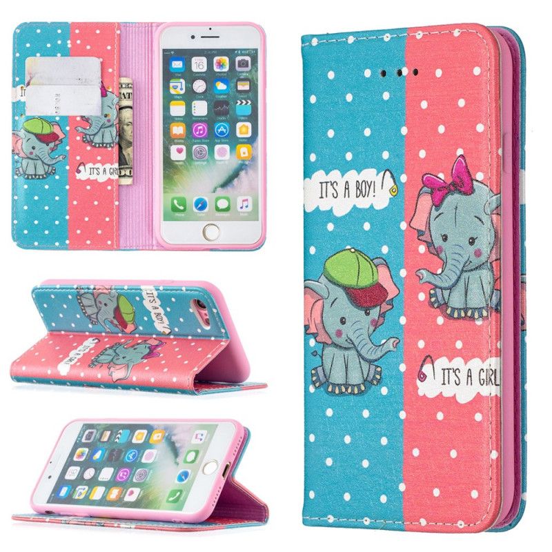 Flip Cover iPhone Se 2 / 8 / 7 Bébés Éléphants