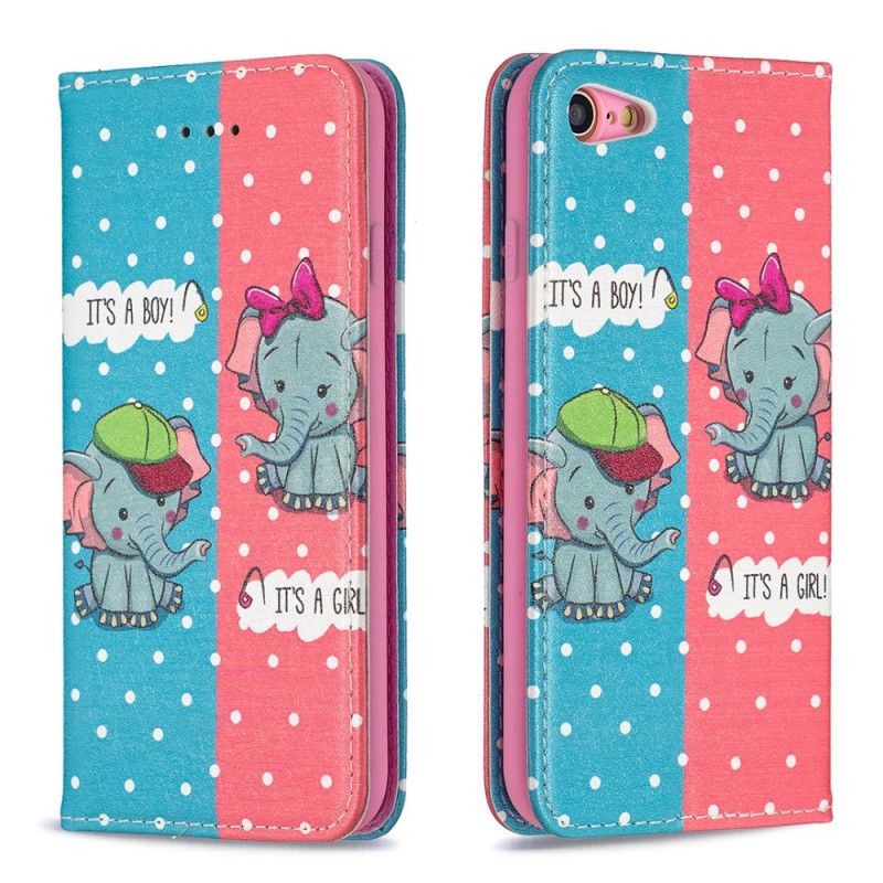 Flip Cover iPhone Se 2 / 8 / 7 Bébés Éléphants