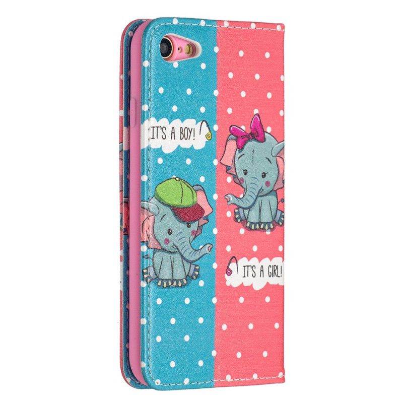 Flip Cover iPhone Se 2 / 8 / 7 Bébés Éléphants