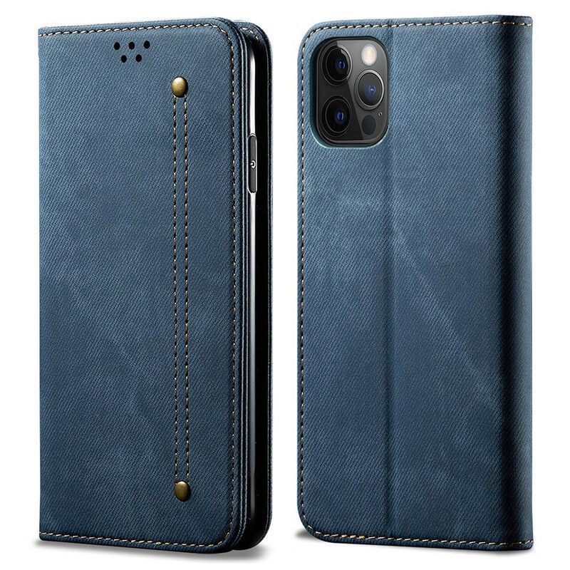 Flip Cover Pour iPhone 13 Pro Simili Cuir Texture Jeans