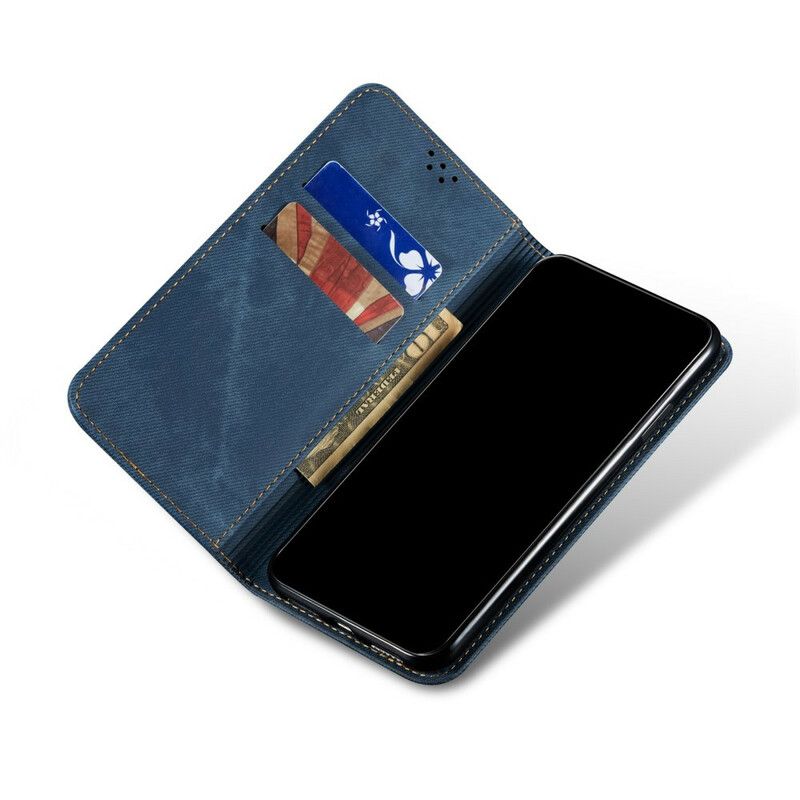 Flip Cover Pour iPhone 13 Pro Simili Cuir Texture Jeans