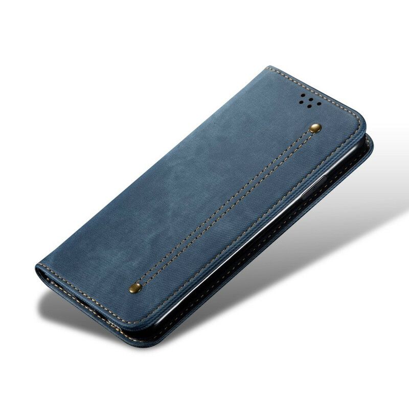 Flip Cover Pour iPhone 13 Pro Simili Cuir Texture Jeans