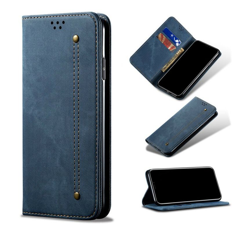 Flip Cover Pour iPhone 13 Pro Simili Cuir Texture Jeans