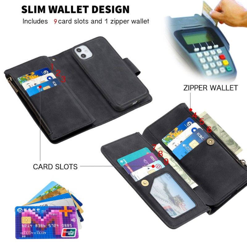 Housse iPhone 11 Multi-fonctionnelle Avec Pochette Fermeture Éclair