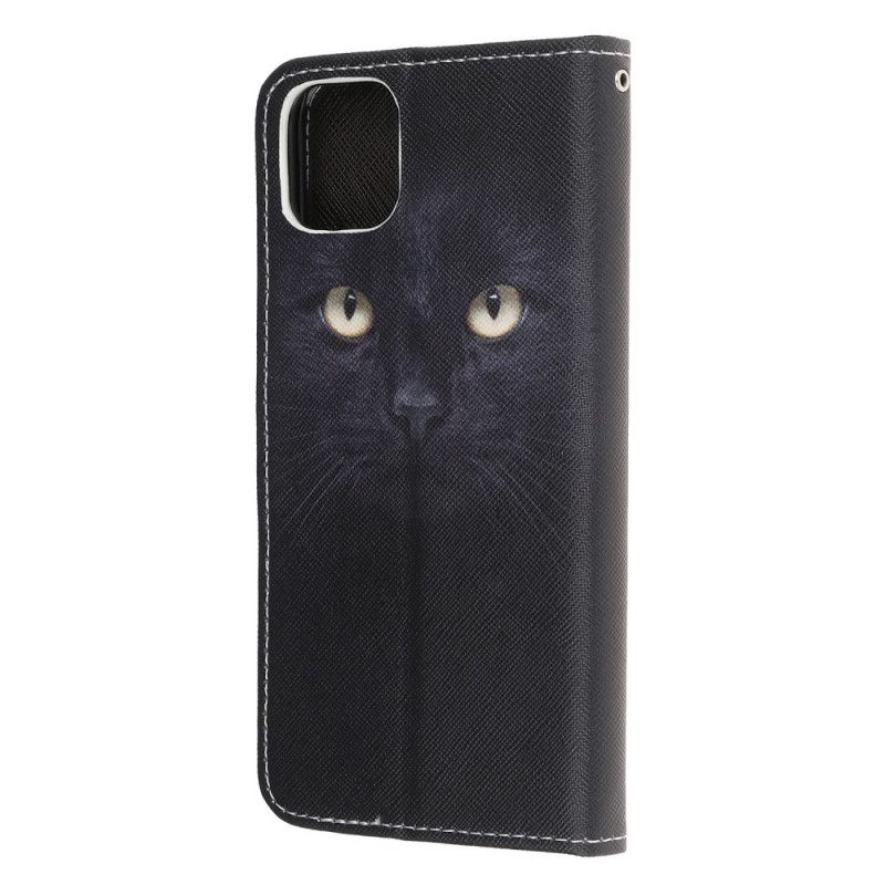 Housse iPhone 12 / 12 Pro Yeux De Chat Noir À Lanière