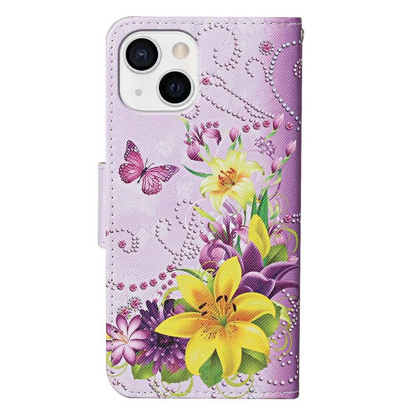 Housse iPhone 13 Fleurs Magistrales Avec Lanière