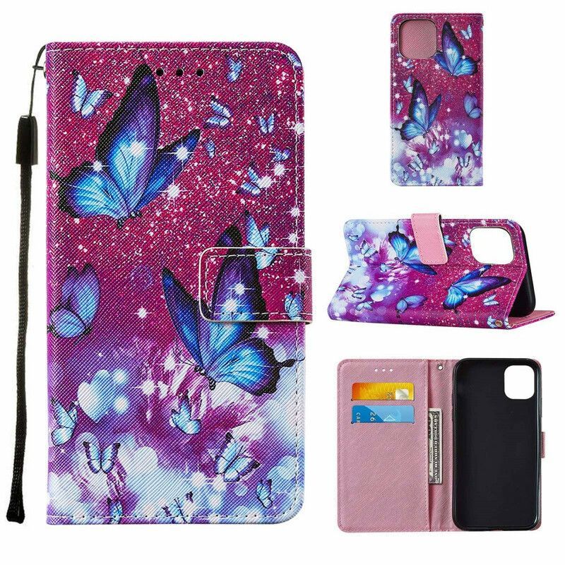 Housse iPhone 13 Mini Simili Cuir Texturé Papillons