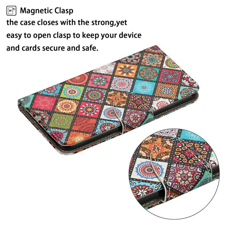 Housse iPhone 13 Patchwork Mandalas Avec Lanière