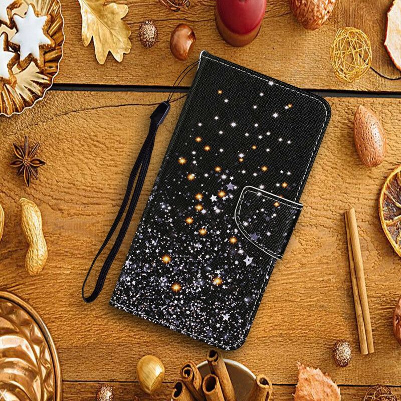 Housse iPhone 13 Pro Étoiles Et Paillettes Avec Lanière