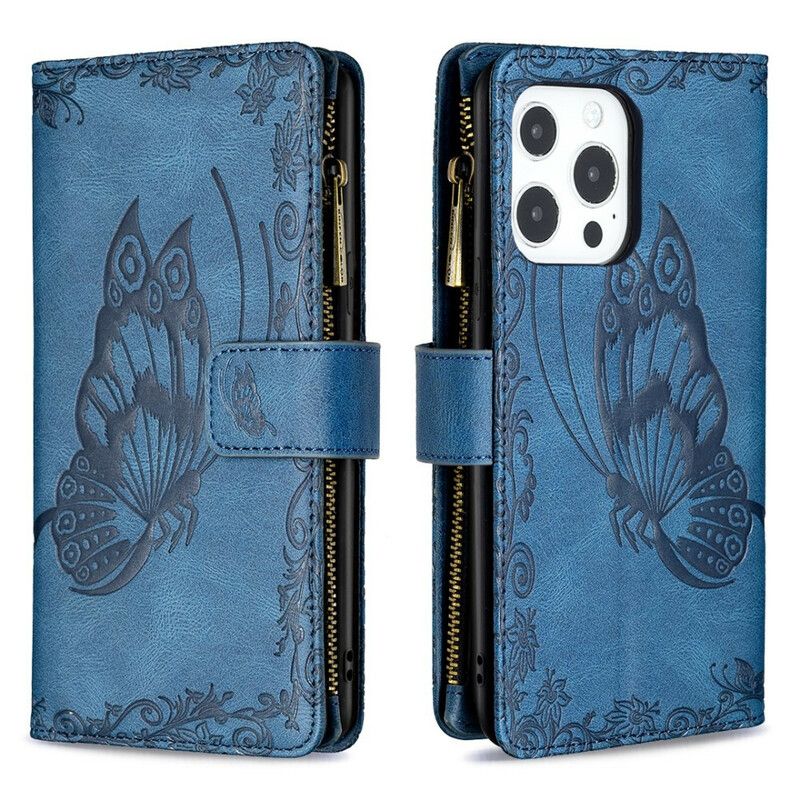 Housse iPhone 13 Pro Papillon Baroque Poche Zippée