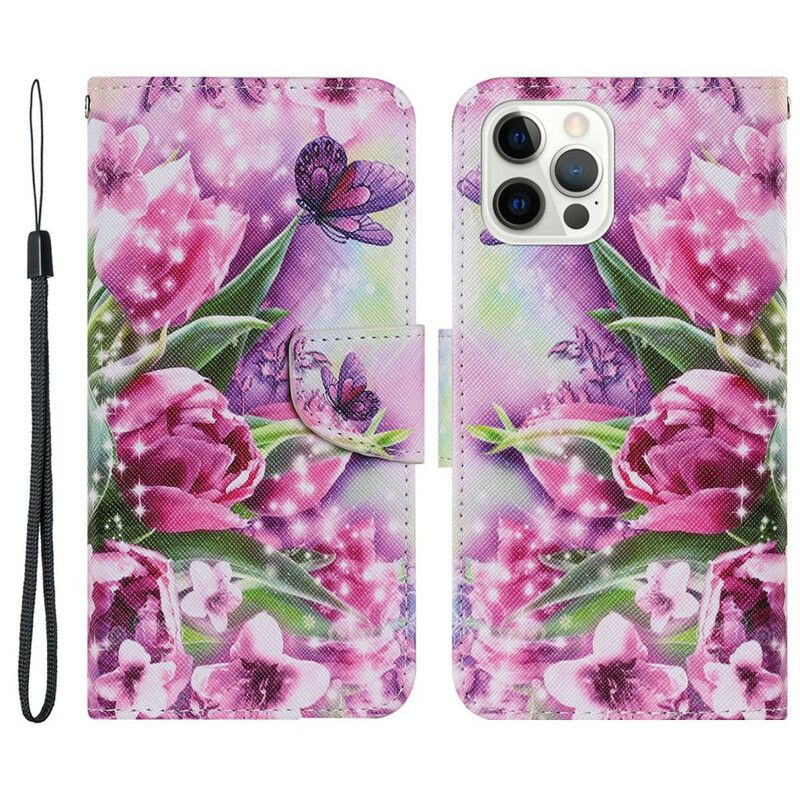 Housse iPhone 13 Pro Papillons Et Tulipes