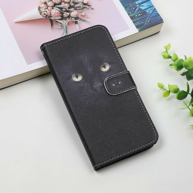 Housse iPhone 13 Pro Yeux De Chat Noir À Lanière