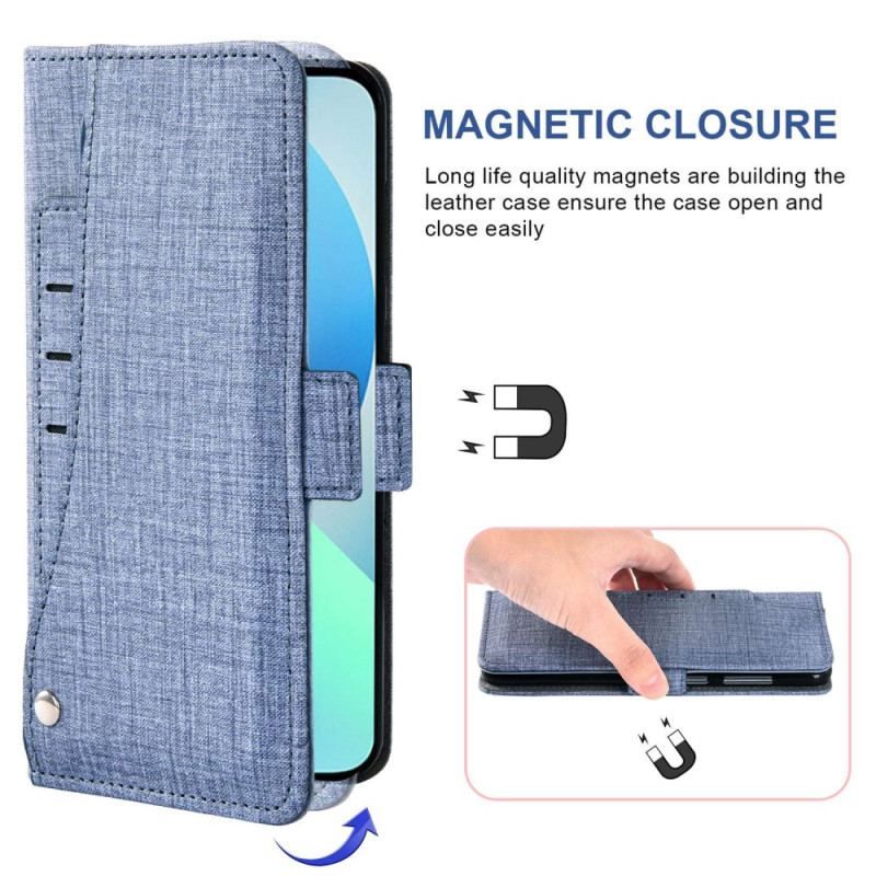 Housse iPhone 14 Jeans avec Porte-Cartes Rotatif