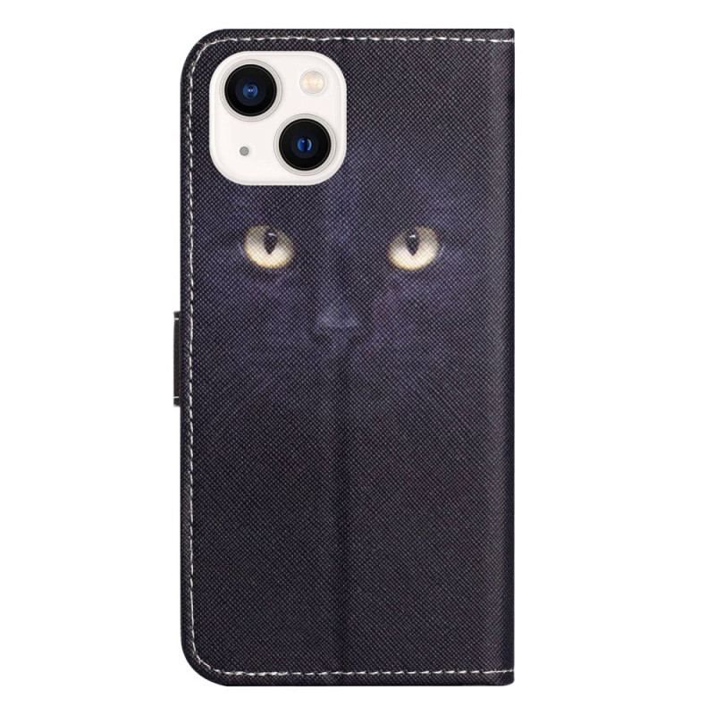 Housse iPhone 14 Plus Chat Noir à Lanière