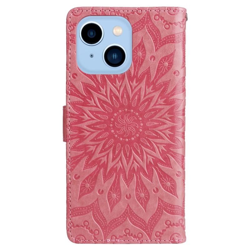 Housse iPhone 14 Pro Max Mandala Soleil avec Lanière