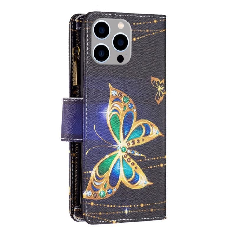 Housse iPhone 14 Pro Max Poche Zippée Papillons