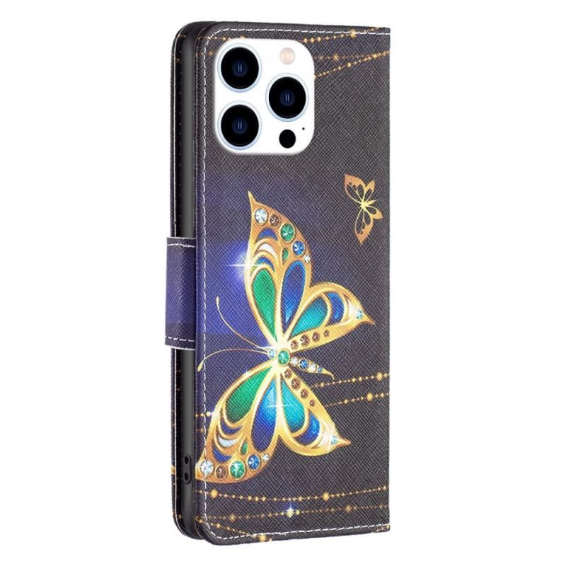 Housse iPhone 14 Pro Papillon Doré