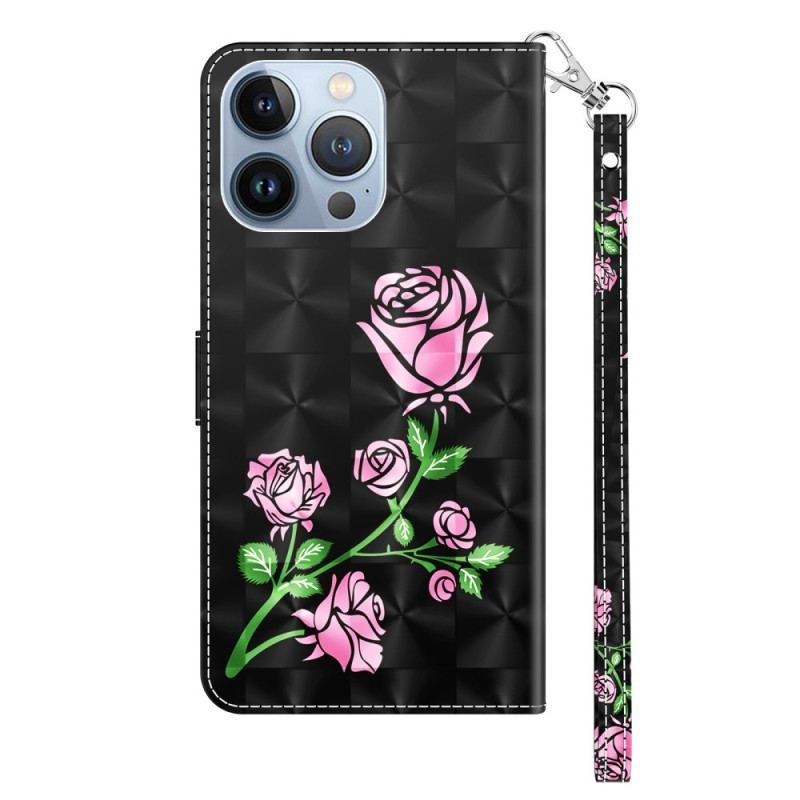 Housse iPhone 14 Roses à Lanière