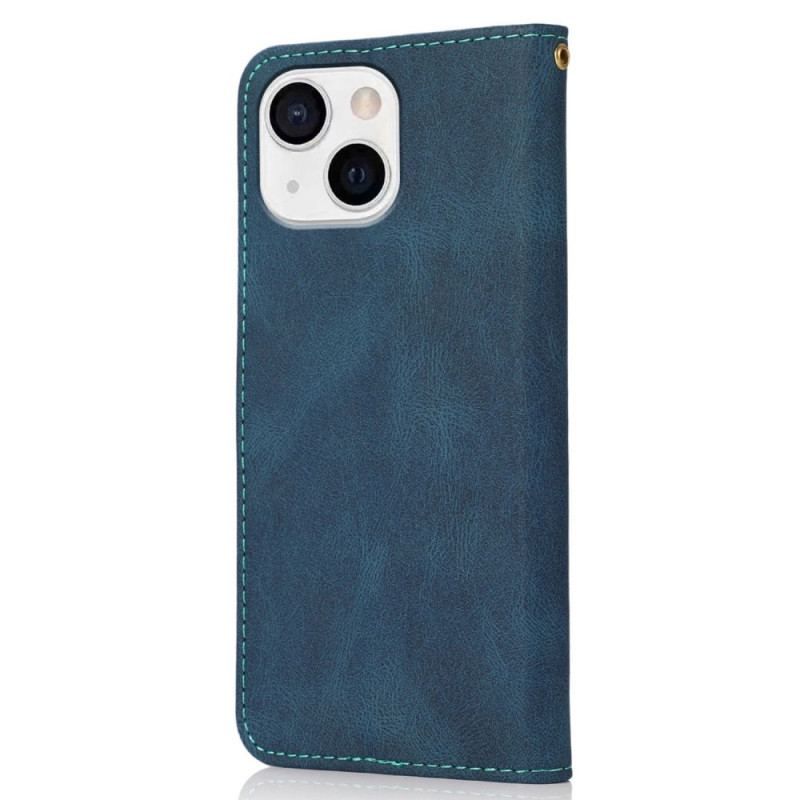 Housse iPhone 14 Texture Cuir Bicolore