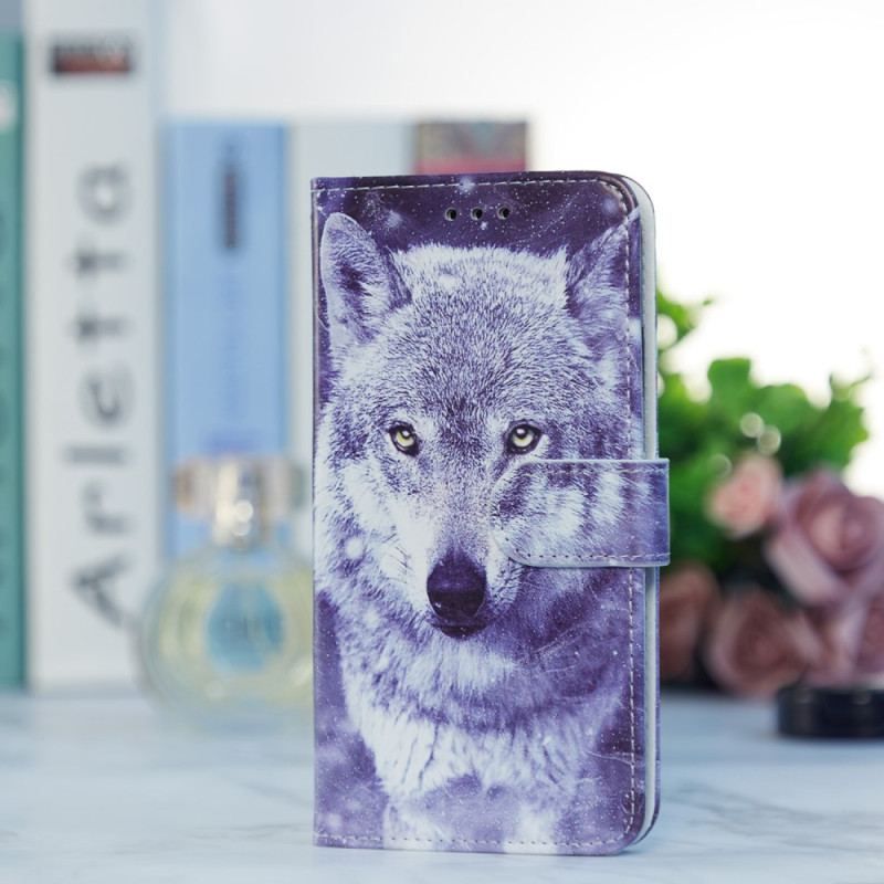 Housse iPhone 15 Loup Blanc à Lanière