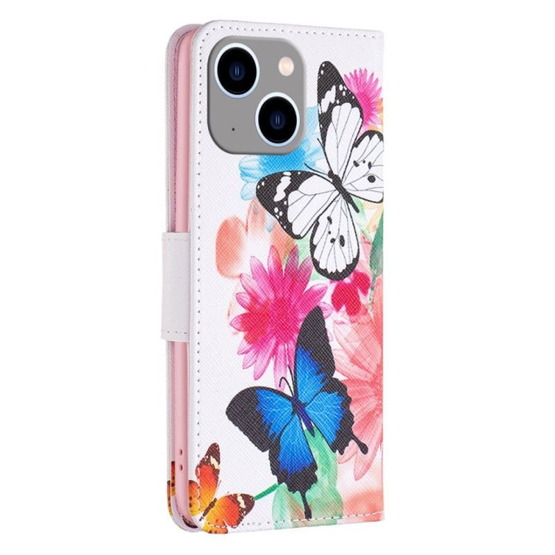 Housse iPhone 15 Plus Papillons Aquarelle