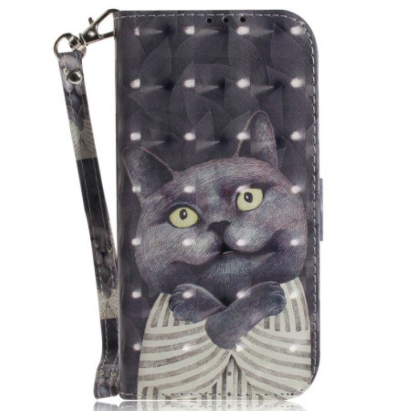 Housse iPhone 16 Cat Gris à Lanière