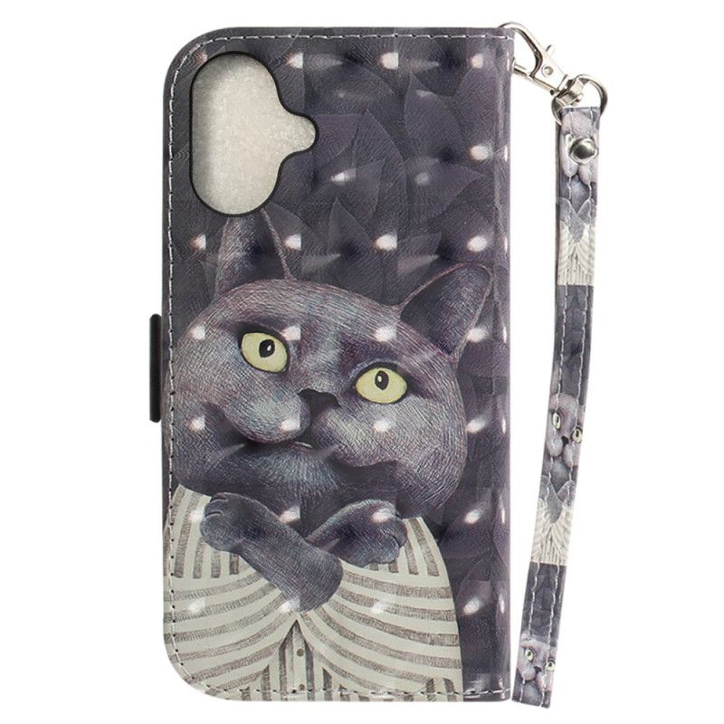 Housse iPhone 16 Cat Gris à Lanière