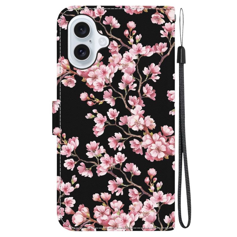 Housse iPhone 16 Fleurs de Prunier à Lanière