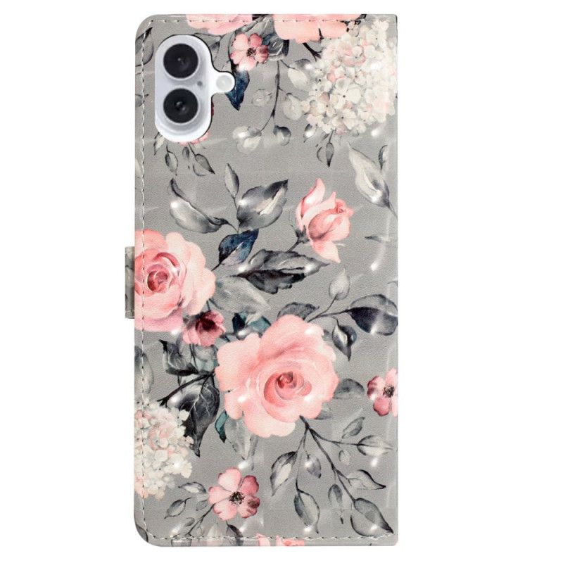 Housse iPhone 16 Plus Fleurs Roses à Lanière