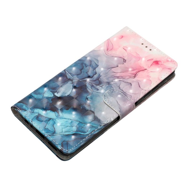 Housse iPhone 16 Plus Marbre Rose et Bleu à Lanière