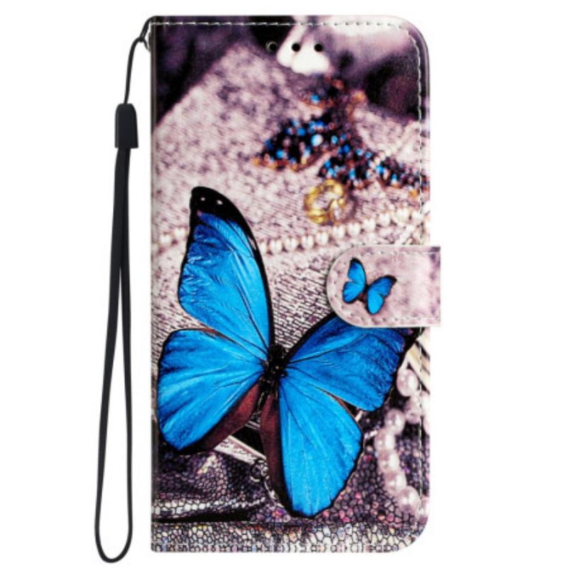 Housse iPhone 16 Plus Papillon Bleu à Lanière