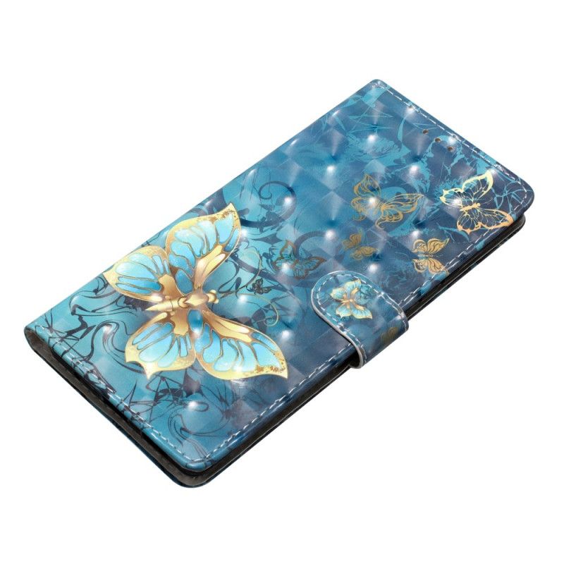 Housse iPhone 16 Plus Papillons Dorés et Verts à Lanière