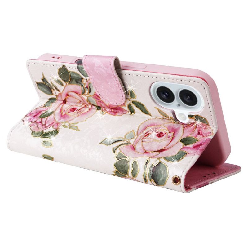 Housse iPhone 16 Plus Portefeuille Bloquant RFID Florale