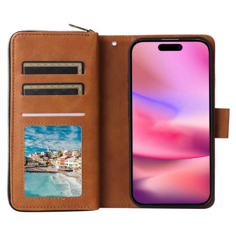 Housse iPhone 16 Portefeuille 9 Porte-Cartes et Porte-Monnaie