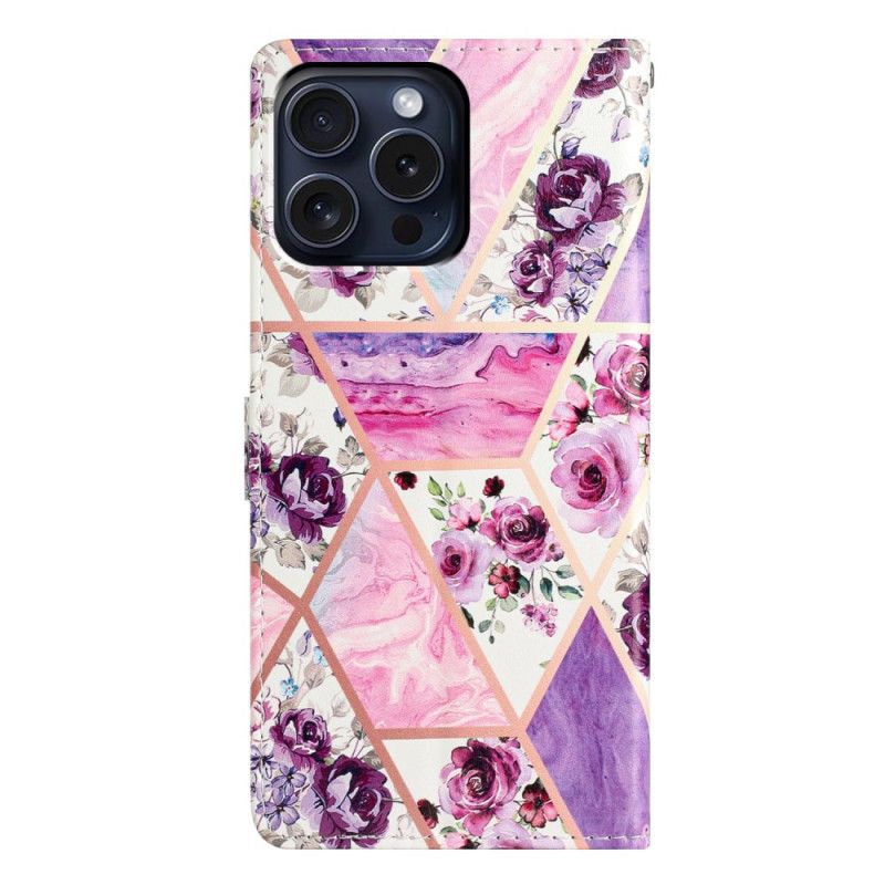 Housse iPhone 16 Pro Fleurs Violettes à Lanière