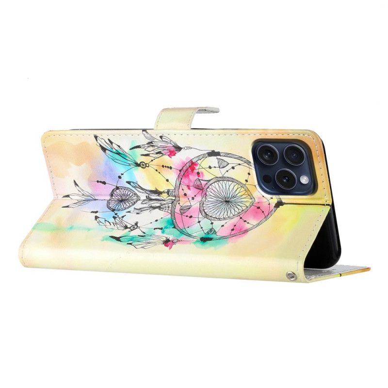 Housse iPhone 16 Pro Max Attrape Rêves Aquarelle à Lanière