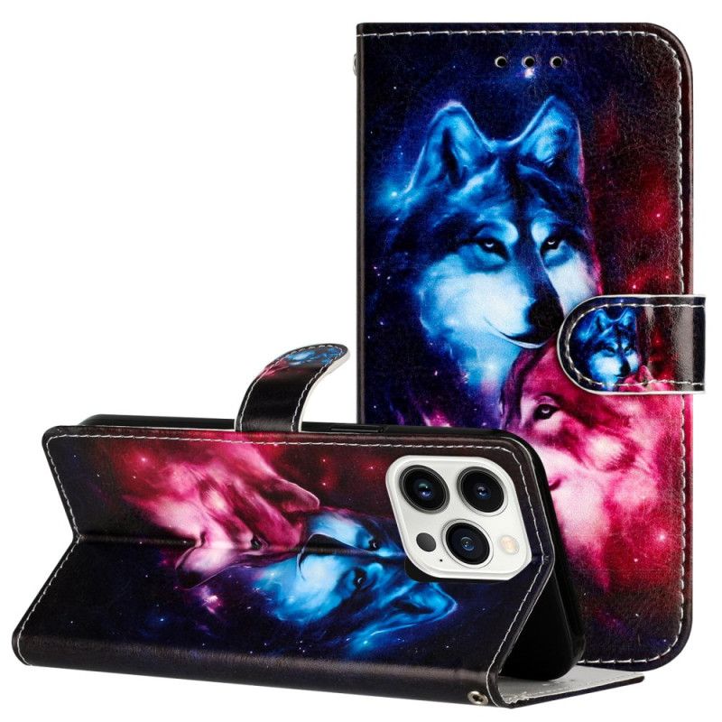 Housse iPhone 16 Pro Max Couple de Loups à Lanière