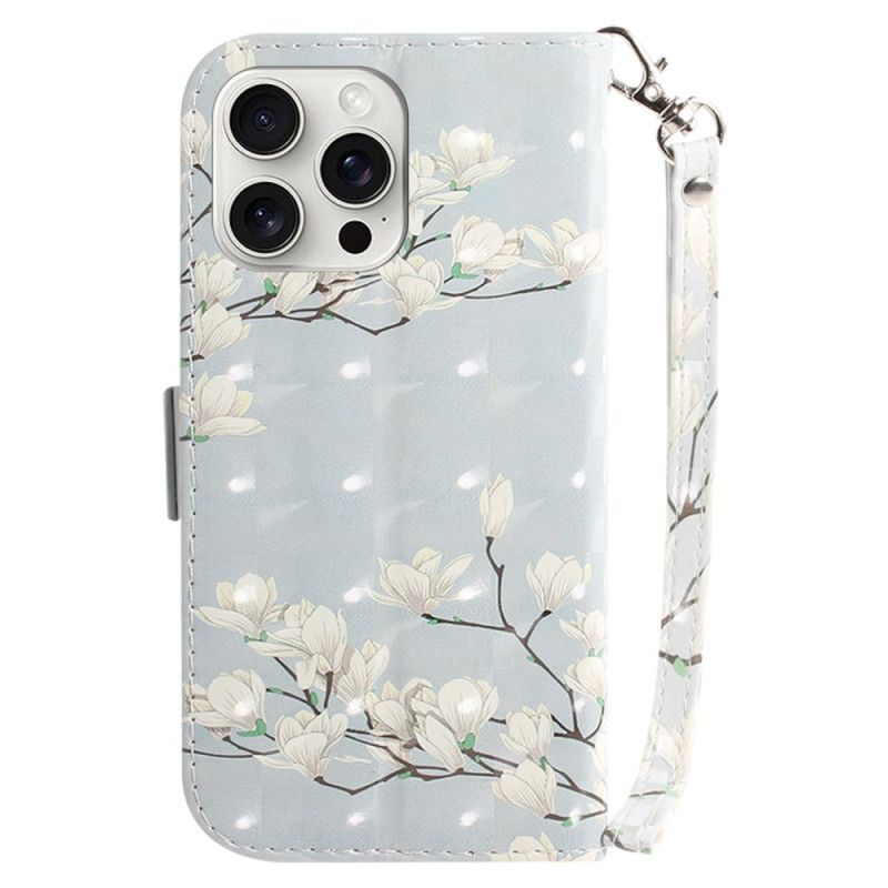 Housse iPhone 16 Pro Max Magnolias à Lanière