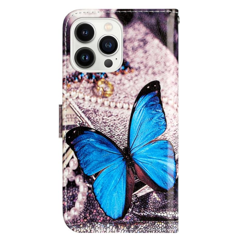 Housse iPhone 16 Pro Max Papillon Bleu à Lanière