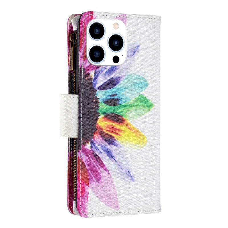 Housse iPhone 16 Pro Max Portefeuille Fleur à Lanière