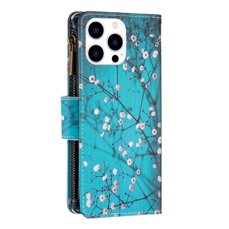 Housse iPhone 16 Pro Max Portefeuille Fleurs de Prunier à Lanière