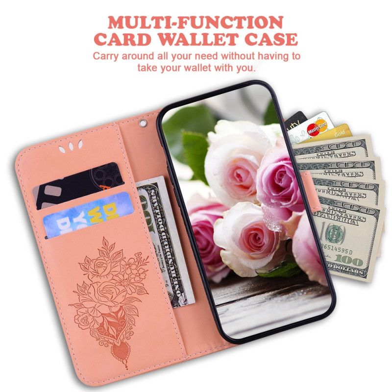 Housse iPhone 16 Pro Motif Roses à Lanière