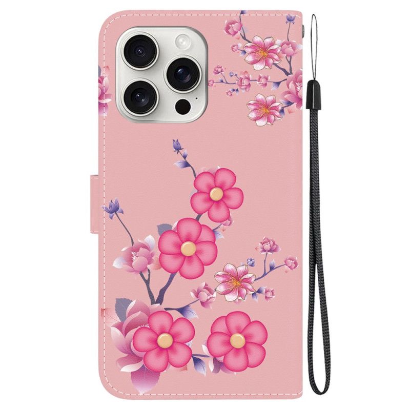 Housse iPhone 16 Pro Motif Sakura à Lanière