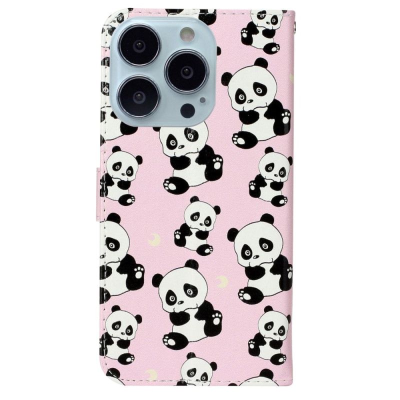 Housse iPhone 16 Pro Petits Pandas à Lanière