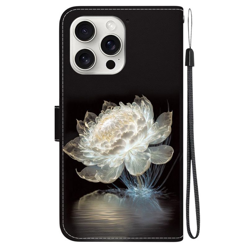 Housse iPhone 16 Pro Pivoine Cristalline à Lanière